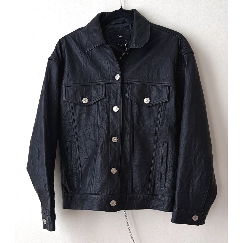 3x1 NYC Bijoux Chain Genuine Leather Jacket Button Up Black Small Made In NYC S